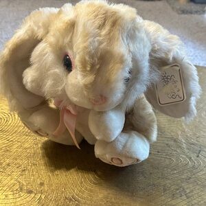 Vintage Dandee Tan & Cream Plush Bunny w/ Pink Bow